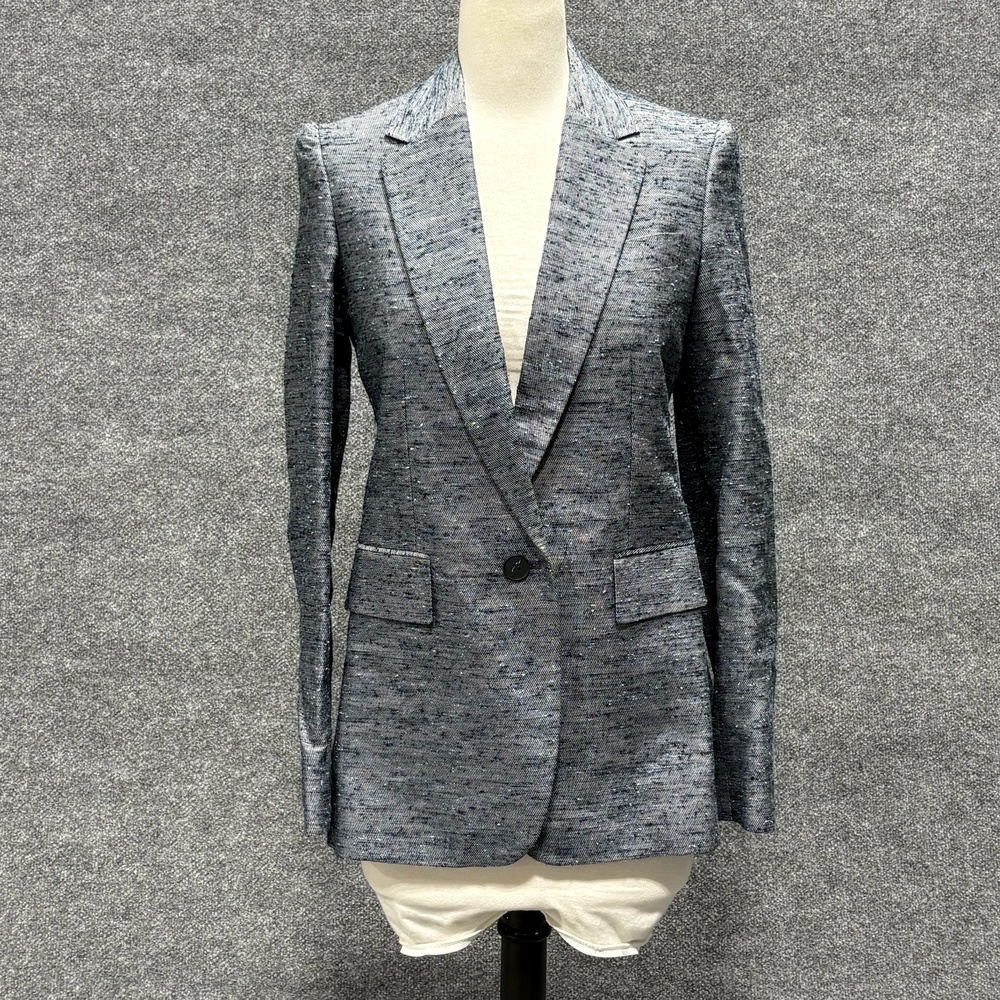 Stella McCartney Blazer Womens 40 Blue Flecked Tweed One Button Jacket Tailored